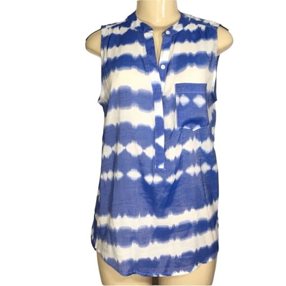 FRED DAVID BOHO WESTERN BLUE TIE-DIE SLEEVELESS HI LOW TANK TOP SZ MEDIUM - Picture 1 of 9